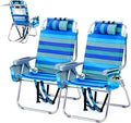 VINGLI Tall Beach Chair 2 Pack Lightweight, Backpack Beach Chair for Adults with 5-Position, Cooler Bag, Cup Holders, Towel Bar, Lightweight Folding Beach Camping Chairs