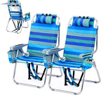 VINGLI Tall Beach Chair 2 Pack Lightweight, Backpack Beach Chair for Adults with 5-Position, Cooler Bag, Cup Holders, Towel Bar, Lightweight Folding Beach Camping Chairs
