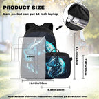 Wolf Backpack with Lunchbox Blue Bookbag for Men Large Capacity School Bag with Adjustable Shoulder Strap for Outdoor Travel Hiking Camping