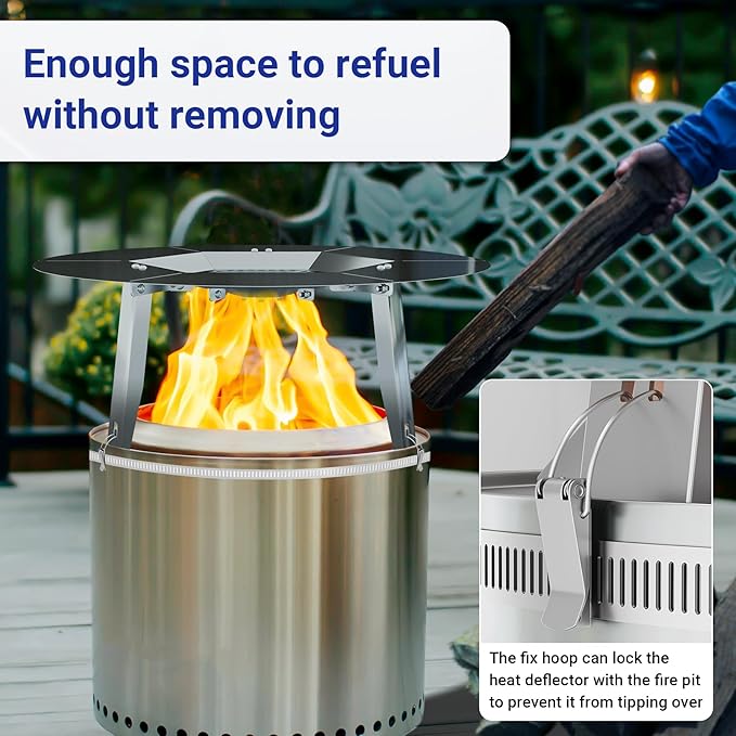 Heat Deflector Fit for Solo Stove Ranger 15", 304 Stainless Steel Heat Diffuser for Ranger Fire Pit with Grill Gloves & Fix Hoop, Capture and Redirect Warmth, Camping Accessory