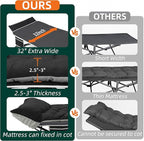 Portable Camping Cot, 32" Extra Wide Camping Cots for Adults with Thick Mattress, Heavy Duty Sleeping Cot Holds Up to 600LBS, Cots for Sleeping, Rv, Beach, Patio, Office Naps 2Pcs (Black)