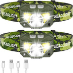 LHKNL Headlamp Flashlight, Lumen Ultra-Light Bright LED Rechargeable Headlight with White Red Light,2-Pack Waterproof Motion Sensor Head Lamp,8 Mode for Outdoor Camping Running Fishing- Green