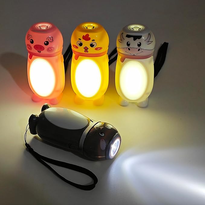 4 Pack Small Mini LED Flashlights for Kids Toddlers Cute Small Animal Flashlight- 2 in 1 Flashlight Camping Lantern Flashlights - Christmas Gifts Stocking Stuffers for Girls Boys Party Favors