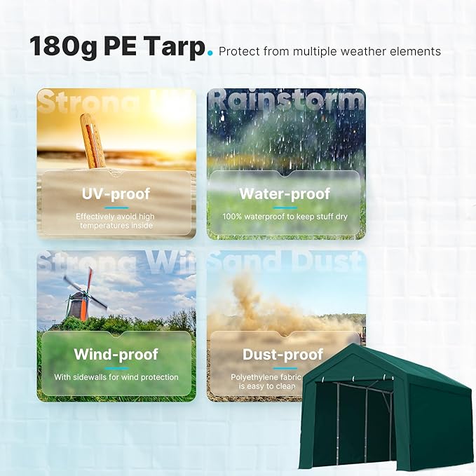 ADVANCE OUTDOOR 10x20 ft Heavy Duty Carport Garage Shelter, Adjustable Height (6.5-11ft) Waterproof Canopy with Removable Sidewalls for Cars, RV, Boat, Truck, Party - Green