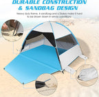 Large 3-4 Person Beach Tent - UPF 50+ Anti-UV, Easy Setup with Extended Floor & Mesh Windows, Portable for Camping Fishing