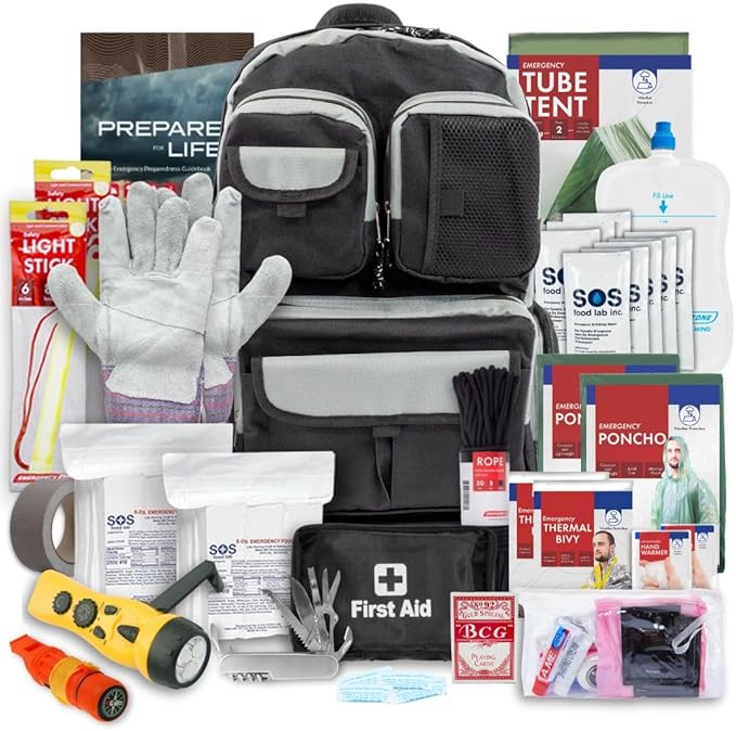 Emergency Zone 2 & 4 Person 72 Hour Survival Kit | Bug Out Bag with Food, Water, First Aid, Emergency Shelter, Survival Gear - Disaster Preparedness Go Bag for Earthquake, Hurricane, Car, Home