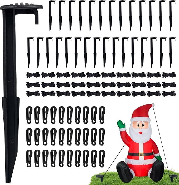 30 Sets Inflatable Ground Stakes and Tethers, 5.7" Yard Inflatable Plastic Stakes Heavy Duty with Hooks and Ropes, Christmas Camping Tent Stake for Outdoor Yard Inflatable Accessories Halloween Decor