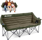3 Person Camping Chairs Folding Double Camping Chair Portable Oversized Loveseat Padded Camp Chair Heavy Duty Camping Couch for Adults Outdoor Lawn with Two Cup Holders and Carry Bag Green