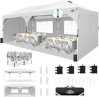 COBIZI 10x20 Pop Up Canopy Tent, Outdoor Party Tent with 4 Sidewalls, 1 Person Easy Set up, Tents for Parties with Fluorescent Strip & 4 Sandbags, Waterproof UPF50+, 3 Adjustable Height, White