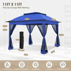 COOS BAY Pop up Gazebo 11x11, Instant Canopy Tent with Mesh Netting, Patio Gazebo with 121 Square Feet of Shade, 4 Weight Bags Included, Blue