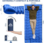 Camping Sleeping Pad with Pillow Built-in Foot Pump Inflatable Sleeping Mat Compact for Camping Backpacking Hiking Traveling - Blue