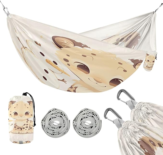 Small Leopard Snowman Camping Hammocks with Hanging Rope Indoor Hammock for Outside Beach Patio Garden