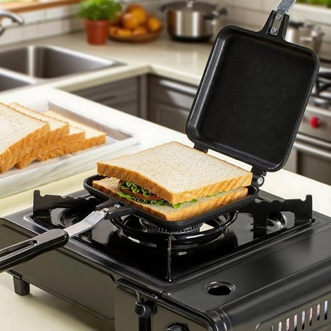 Hot Sandwich Maker, Grilled Sandwich Toaster for Small Bread Pancake, Double Sided Non-Stick Frying Pan, Stovetop Sandwich Grill Press Flip Pan for Camping Kitchen (Inside 5.4" L x 4.7" W)