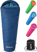 KingCamp 45°F Kids Sleeping Bag, Lightweight Waterproof & Compact Flannel Sleeping Bags Cold Weather & Warm Youth Essentials Gear Accessories for Camping, Fits 10-12 Children up to 4'7"-5'5" Tall