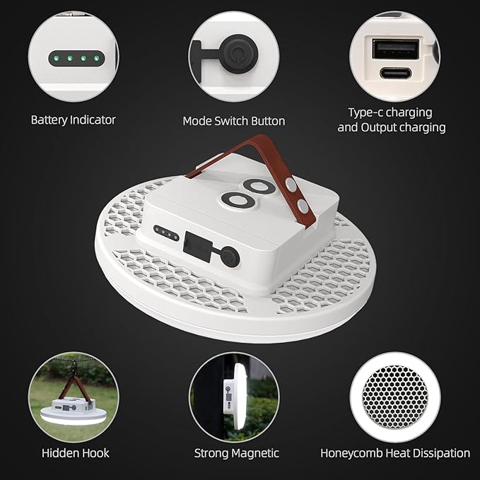 Camping Lantern 18800mAh Rechargeable Battery, 60W Ultra Bright LED Hanging Light with 3 Modes, Waterproof Portable Tent Lighting for Outdoor Emergency & Hiking
