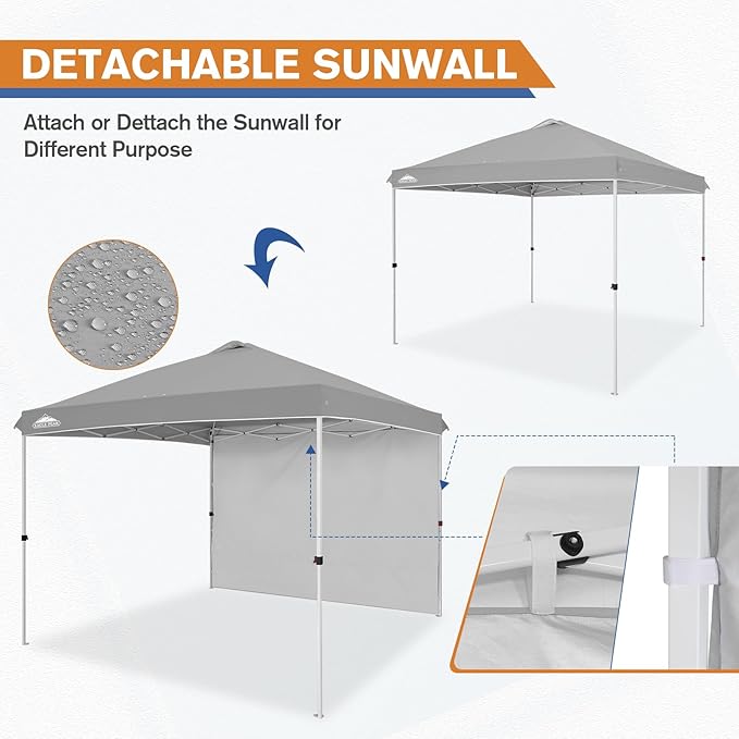 EAGLE PEAK Commercial Canopy 10x10 Pop Up Canopy Tent with 1 Sidewall, Easy Setup Heavy Duty Instant Event Shelter for Vendors & Markets, Outdoor Sun Shade, Light Gray