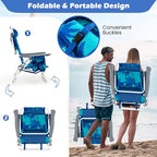 Goplus Beach Chair, Folding Backpack Beach Chairs for Adults with 5 Positions, Head Pillow, Cooler Bag, Towel Bar, Cup Holders, Sunbath Sling Tanning Lounge, Foldable Layout Camping Chairs