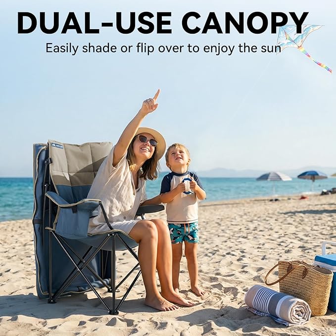 Camping Chair with Canopy Shade Oversized Folding Chair with Canopy for Outdoor Camping,Fishing Padded Outdoor Chair with Cup Holder,Cooler Bag,Side Pockets Beach Chair with Canopy Supports 330 lbs