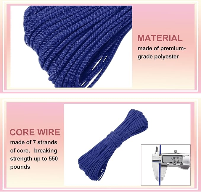 PATIKIL 550lb Paracord Rope 200ft, 4mm Tent Rope, 7-Strand Core Heavy Duty Cord for Outdoor Camping Hiking Tent Survival Utility Rope, Navy Blue
