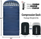 Cold Weather Sleeping Bag 100% Cotton Flannel XXL for Adults Big and Tall,Free Compression Sack