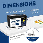 12V 100Ah LiFePO4 Lithium Battery Rechargeable Iron Phosphate Battery with 100A BMS Deep Cycle, Perfect for Boat Motor, Travel Trailer, RV, Marine, Solar, Lighting