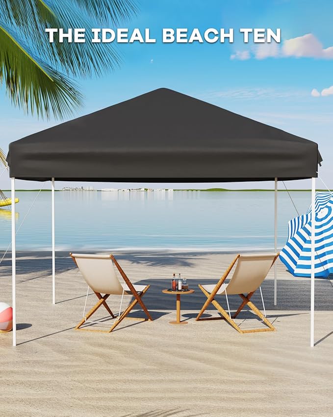 10x10FT Pop Up Canopy, Outdoor Canopy Tent with SandBag & Carry Bag for Commercial Events, Camping, Backyard Parties, Black