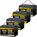 12V 100Ah LiFePO4 Battery - Small RV Battery with 100A BMS, 15000+ Deep Cycles, Solar Energy Storage, Lithium Phosphate Batteries for Home Motor, Travel Trailer, Camping, Off-Grid Power (4PC)