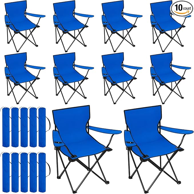 Huwena 10 Pack Folding Camping Chairs Bulk with Cupholder Carry Bags Lightweight Beach Chairs Collapsible Portable Outdoor Lawn Chair for Picnic, Camp, Outside