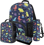 Cute Dinosaur Backpack with Lunch Bag Blue Bookbag Lightweight Trendy Kids Bookbag and Lunch Box Set Boys 4 Pcs School Bag for Boys 7-8 Hiking Daypack Travel Back to School Gifts