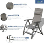 Domi Patio Outdoor Sling Chairs Set of 2 with Moveable Headrest, Folding Chairs Outdoor Reclining Camping Chairs with Armrest Adjustable High Backrest