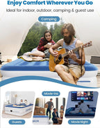 Queen Air Mattress with Built-in Pump, 18" Raised Comfort, 48Hr Leak-Proof Test, Upgraded Honeycomb Pillar Design, Supports 800 lbs, 3-Min Inflation-Inflatable Bed for Home Guests-Blue