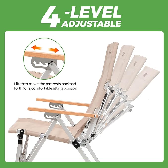 Folding Camping Chair Portable Chairs for Adults Adjustable High Back Outdoor Comfortable Chair with Storage Bag