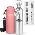 Tactiko Survival 51 oz/1500ml Stainless Steel Wide Mouth Water Bottle, Single Wall Boil-Safe, Leakproof, BPA-Free with Carry Sleeve and Strap for Camping, Hiking, Outdoor Prep (Pink)