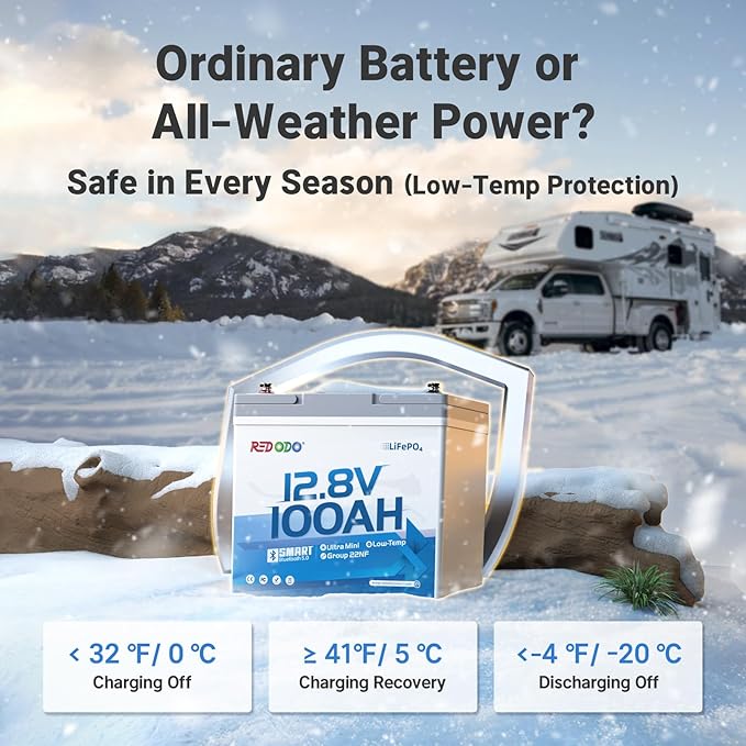 Redodo 12V 100Ah Ultra-Mini RV LiFePO4 Battery, Bluetooth Lithium Battery with Low Temp Protection, Group 22NF Size & 4000+ Deep Cycles, 100A BMS for RV Camping Trolling Motor Off Grid Use 2 PACK