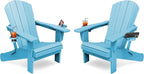 KINGYES Folding Adirondack Chair Set of 2, Dual Cup Holders & All-Weather HDPE, Wood-Like Patio Chair for Backyard, Camping, Pool & Fire Pit, Light Blue
