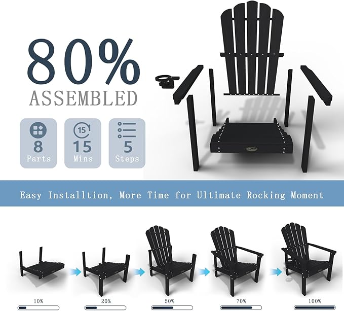 Stackable Adirondack Chair Set of 4, HDPE All-Weather Adirondack Chairs - Durable and Space Saving, Plastic Outdoor Fire Pit Chairs with Cup Holder,Black