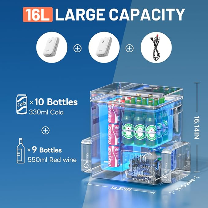 LiTHELi FrozenPack 12V Car Refrigerator, 20L/21QT Portable Electric Cooler, -4~68℉ Travel Fridge Freezer for Camping, Road Trips, RV, Boat & Beach, 2 Batteries, Fast Charger
