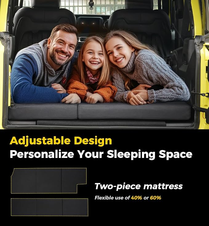 Xprite Upgraded 3" Thick Premium Foam Mattress, Foldable Trunk Sleeping Platform Compatible with 2018-2025 Jeep Wrangler JL 4 Door, Portable Camping & Overlanding Bed