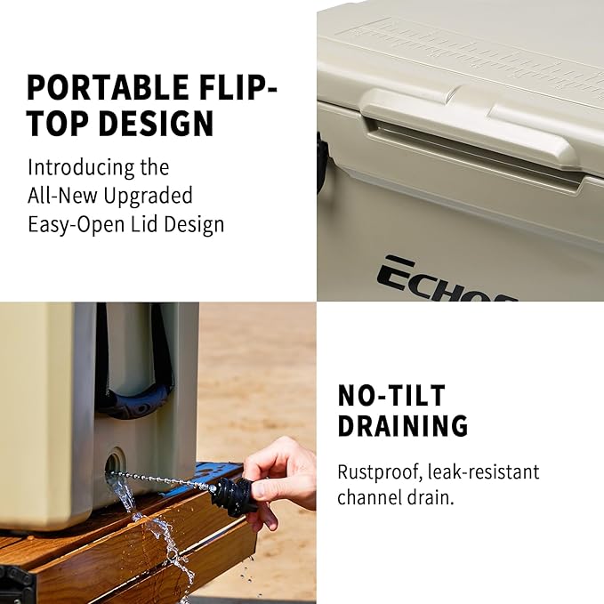 EchoSmile 25/30/35/40/60/75 Quart Rotomolded Cooler, Built to Stand up to The Rigors of The Journey