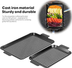 Outdoor Grill Pans Tray Barbecue Plate 2 Grilling Baskets Outdoor Grill Pans with Hole BBQ Grill Tray Grilling Basket Set for Camping Vegetable Meat (dark black)