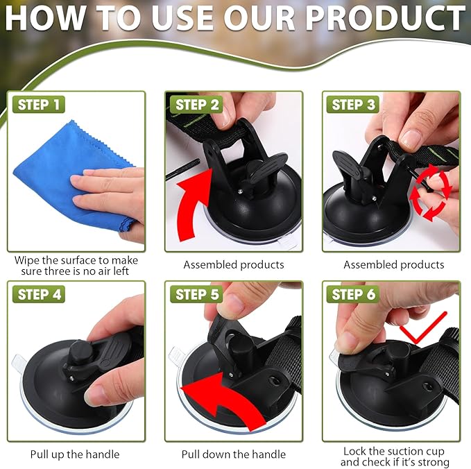 Maitys Heavy Duty Suction Cups with Hooks Tie Down Strong Suction Cup Anchor Car Camping Accessories Vacuum Outdoor Hanging Hooks for Car Boat Awning Camping Tent Trap