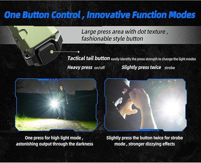 JETBeam E26 3000 Lumens Rechargeable flashlights high lumens,Combines White LED,Green Beam,5 Modes+Flash Light Super Bright Flashlight,Power by Rechargeable Built-in Battery,for camping,Emergency,Work