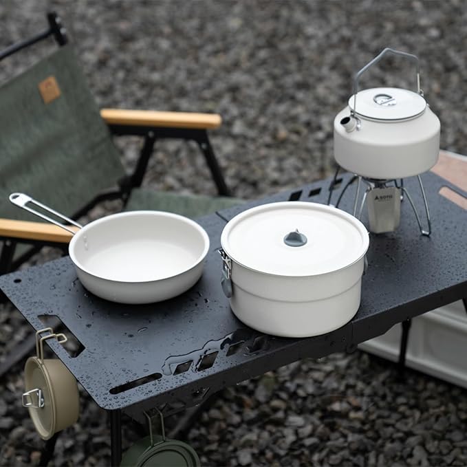 Outdoor Camping Pots Frying Pan with Folding Handle Aluminum Cooking Tableware for Hiking Picnics Fishing Mountaineering Outdoor Cooking Tableware for Hiking