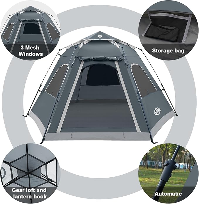 ADSMART Instant Tents for Camping 2/3/4/5 Person Tent Waterproof Easy Setup Sets Up Backpacking Tents with Carry Bag for Outdoor Hiking
