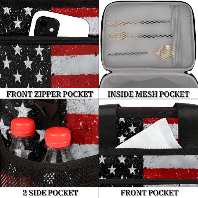 Pardick Soft Cooler Bag Vintage American Flag Insulated Lunch Box for Men & Women, Large Leakproof Lunch Bag Portable Beach Cooler for Work, Picnic, Road Trips,Fishing, Travel, Camping A-1