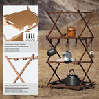 Portable Camping Table & Shelf, 2-in-1Folding Carbon Steel Picnic Rack 37" 4-Tier Storage Cook Station with 4 Hooks,Perfect for Party, Dining, Camping, BBQ, Indoor, Outdoor