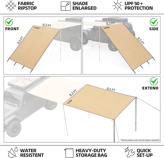 Awning Wall 8.2FT x 8.5FT Multi-Side Universal Awning Extension Waterproof Ripstop UV-Resistant for Windbreak & Sun Shade