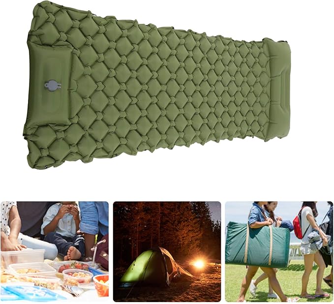 Camping Sleeping Pad Mat, Inflatable Cushion Air Mattress, Military Green, Lightweight and Portable, Puncture and Tear, TPU Material, for Outdoor Travelling Use