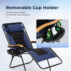 MAISON ARTS Oversized XXL Padded Zero Gravity Chair, 30" Wide Seat Foldable Patio Recliner, Anti Gravity Outdoor Lawn Chair with Cup Holder & Pillow, Supports 400lbs, Blue
