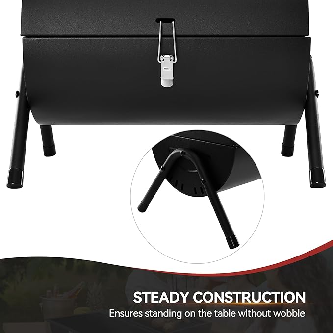 Royal Gourmet CC1015W Portable Charcoal Grill, 147 sq. in. Cooking Grid, Wooden Handle, Tabletop BBQ Grill for Outdoor Barbecue, Camping, Picnic, Backyard, Patio, Black